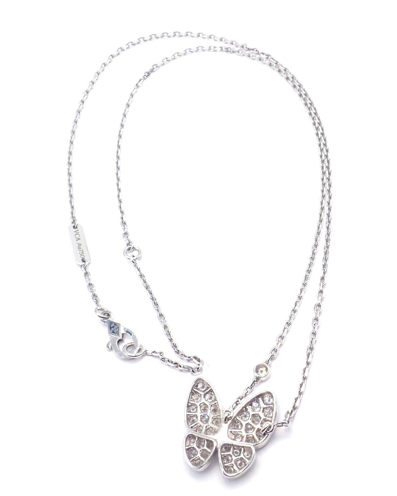 Van Cleef & Arpels Diamond Two Butterfly Papillon White Gold Necklace 1
