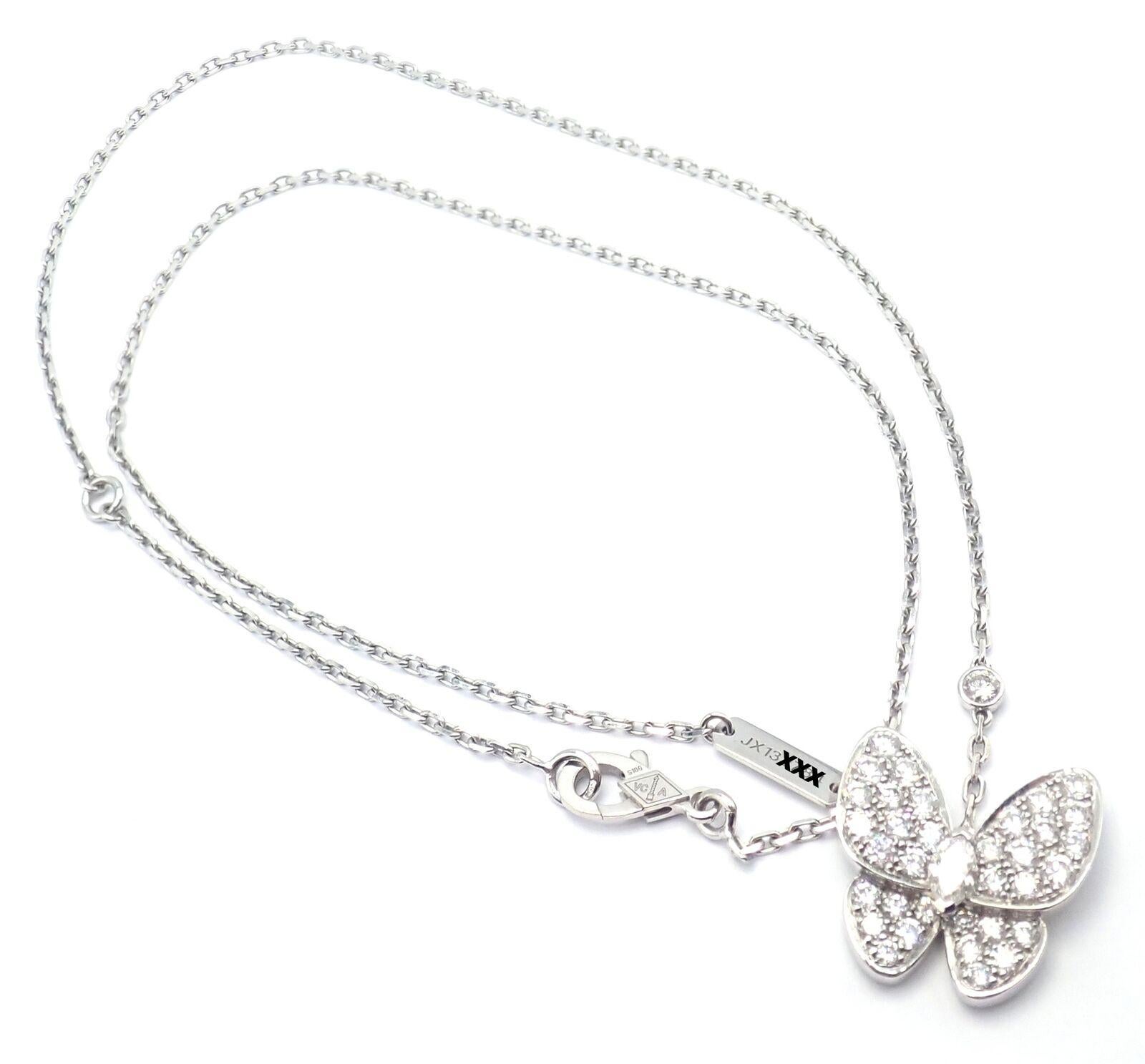 Van Cleef & Arpels Diamond Two Butterfly Papillon White Gold Necklace 4