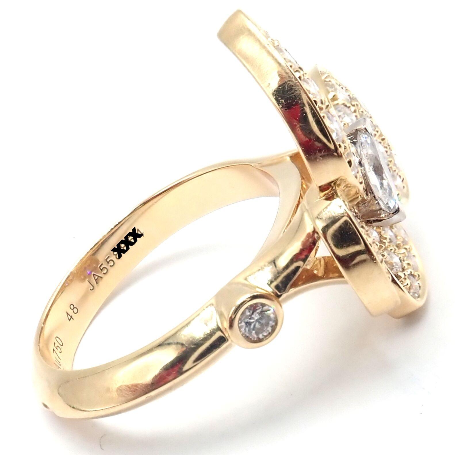 Brilliant Cut Van Cleef & Arpels Diamond Two Butterfly Yellow Gold Ring For Sale