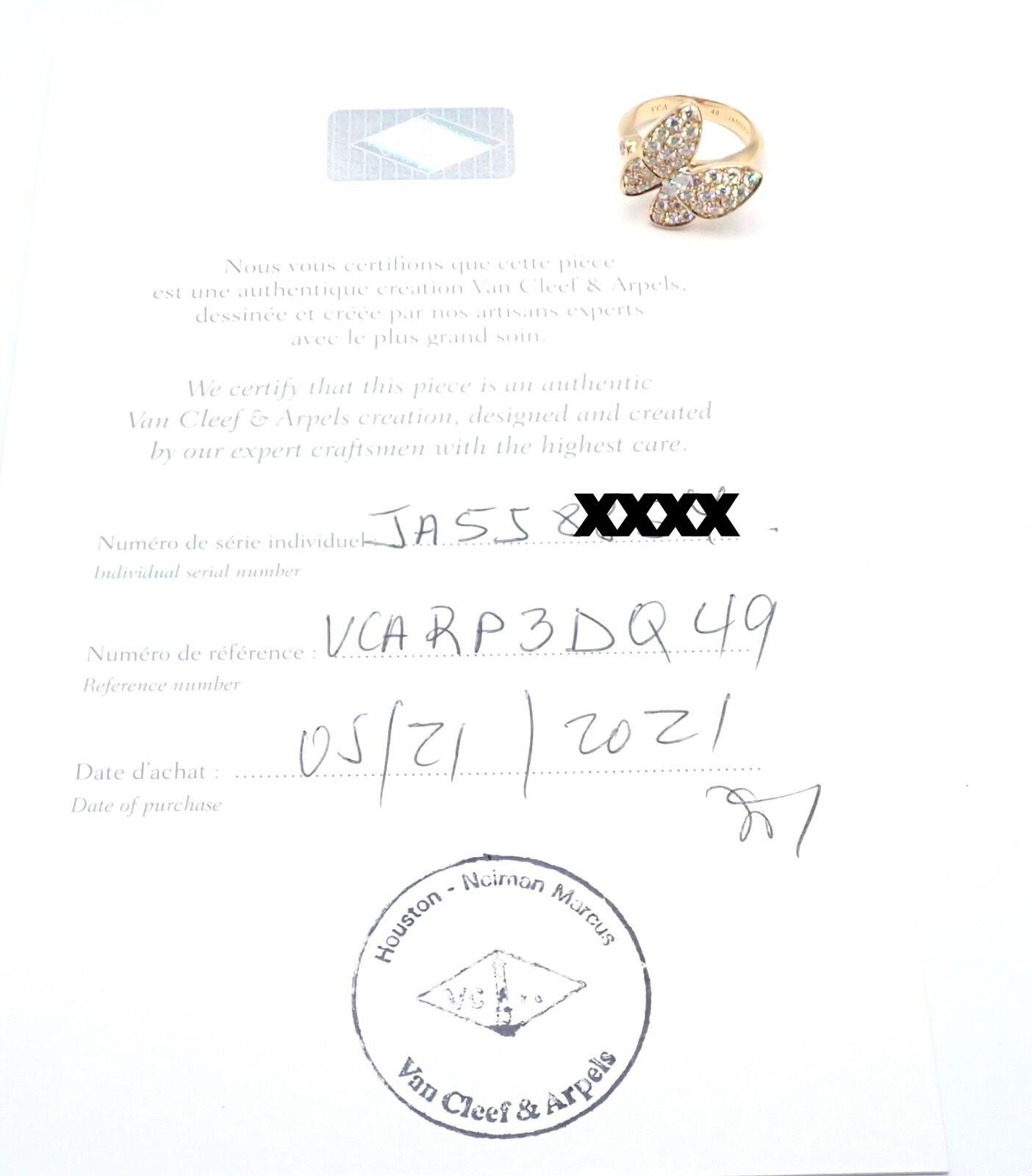 Women's or Men's Van Cleef & Arpels Diamond Two Butterfly Yellow Gold Ring For Sale