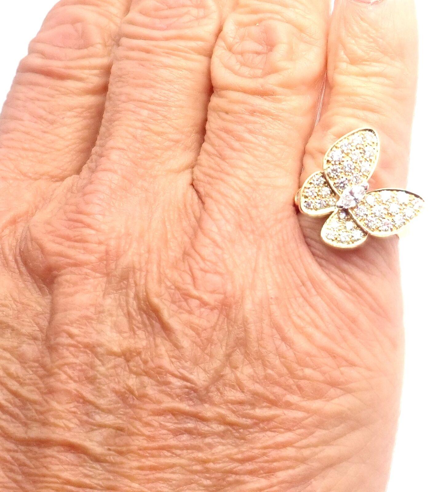 Van Cleef & Arpels Diamond Two Butterfly Yellow Gold Ring For Sale 1