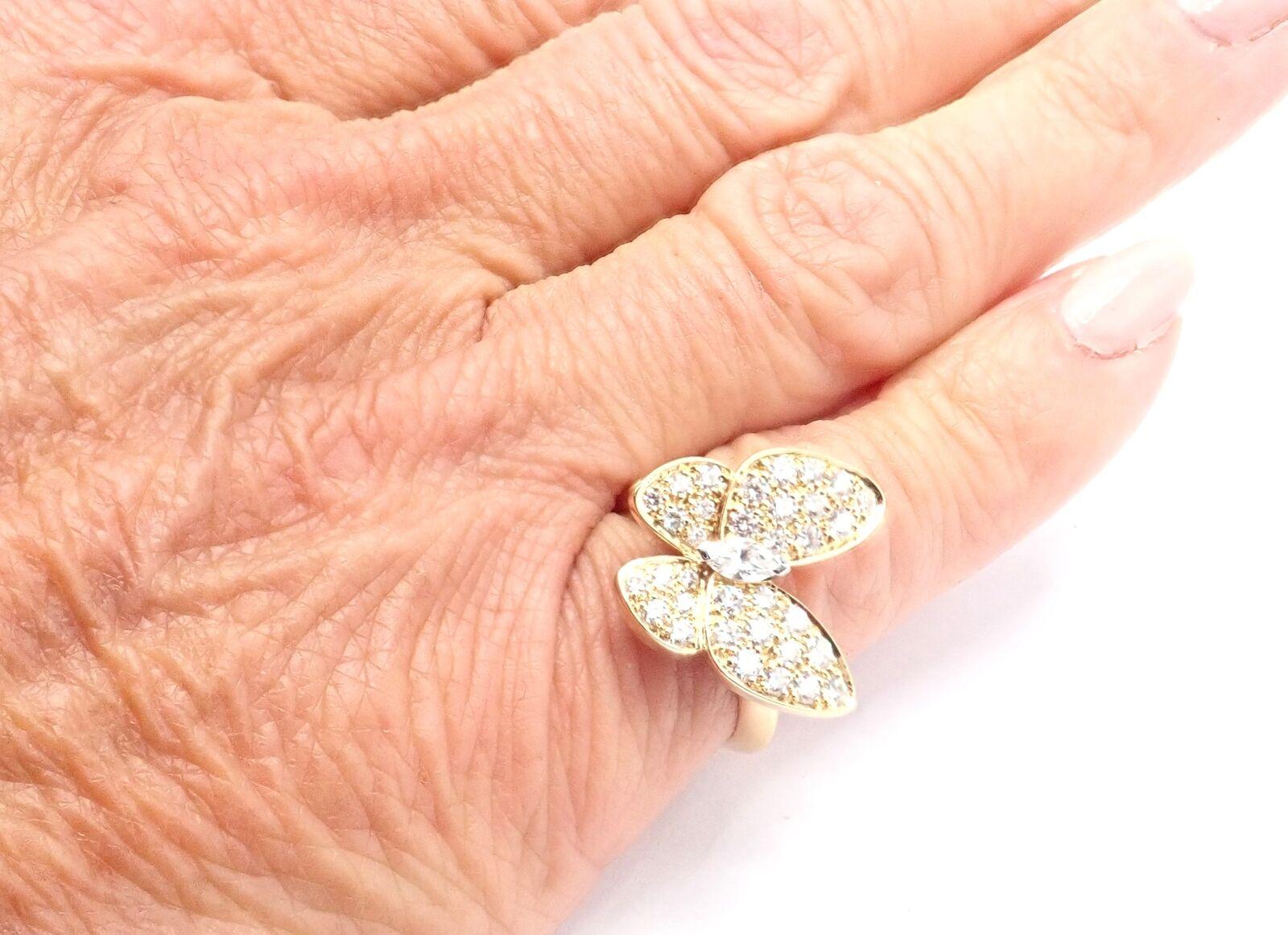 Van Cleef & Arpels Diamond Two Butterfly Yellow Gold Ring For Sale 2