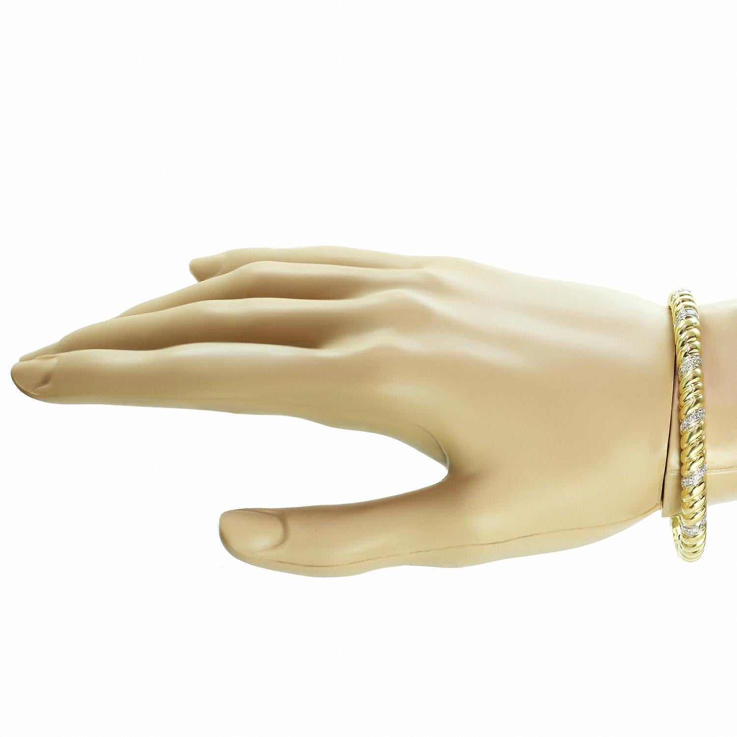 Van Cleef & Arpels Diamond Two-Tone Yellow Gold Cuff Bracelet In Excellent Condition In New York, NY