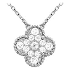 Van Cleef & Arpels Diamond Vintage Alhambra Pendant 18 Karat White Gold