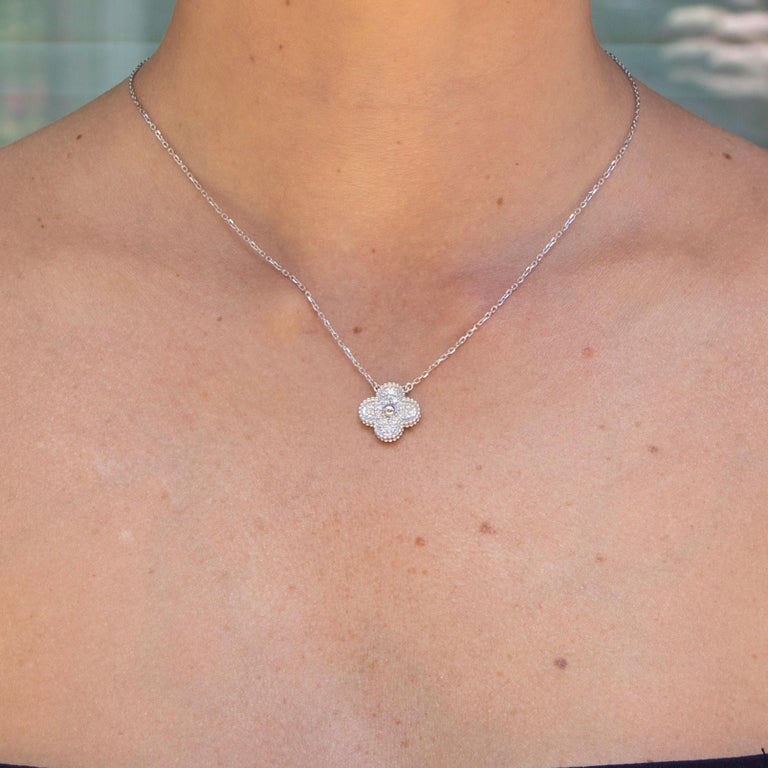 Van Cleef And Arpels Diamond Vintage Alhambra Pendant 18 Karat White Gold At 1stdibs