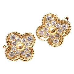 Van Cleef & Arpels Diamond Vintage Alhambra Yellow Gold Earrings