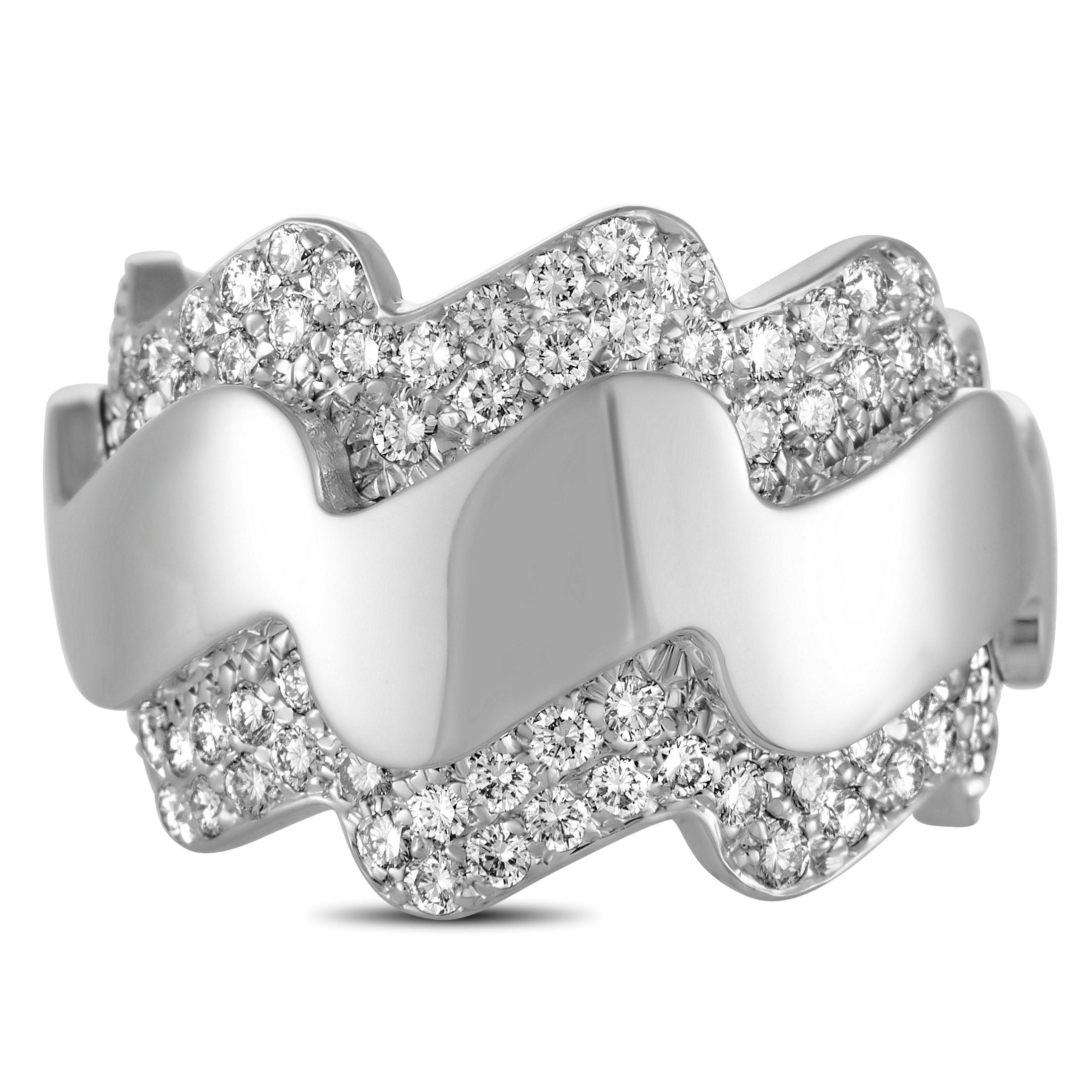 Van Cleef & Arpels Diamond Wave White Gold Band Ring In Excellent Condition In Southampton, PA