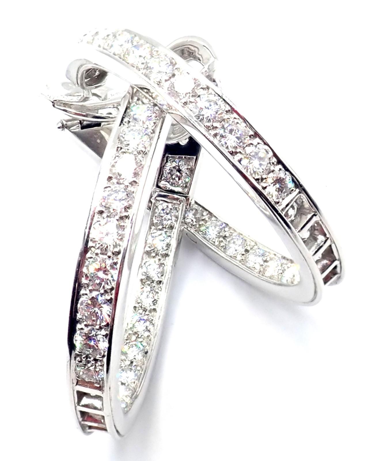 Van Cleef & Arpels Diamond White Gold Large Hoop Earrings For Sale 3