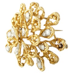 Van Cleef & Arpels Diamond Yellow and White Gold Large Floral Brooch