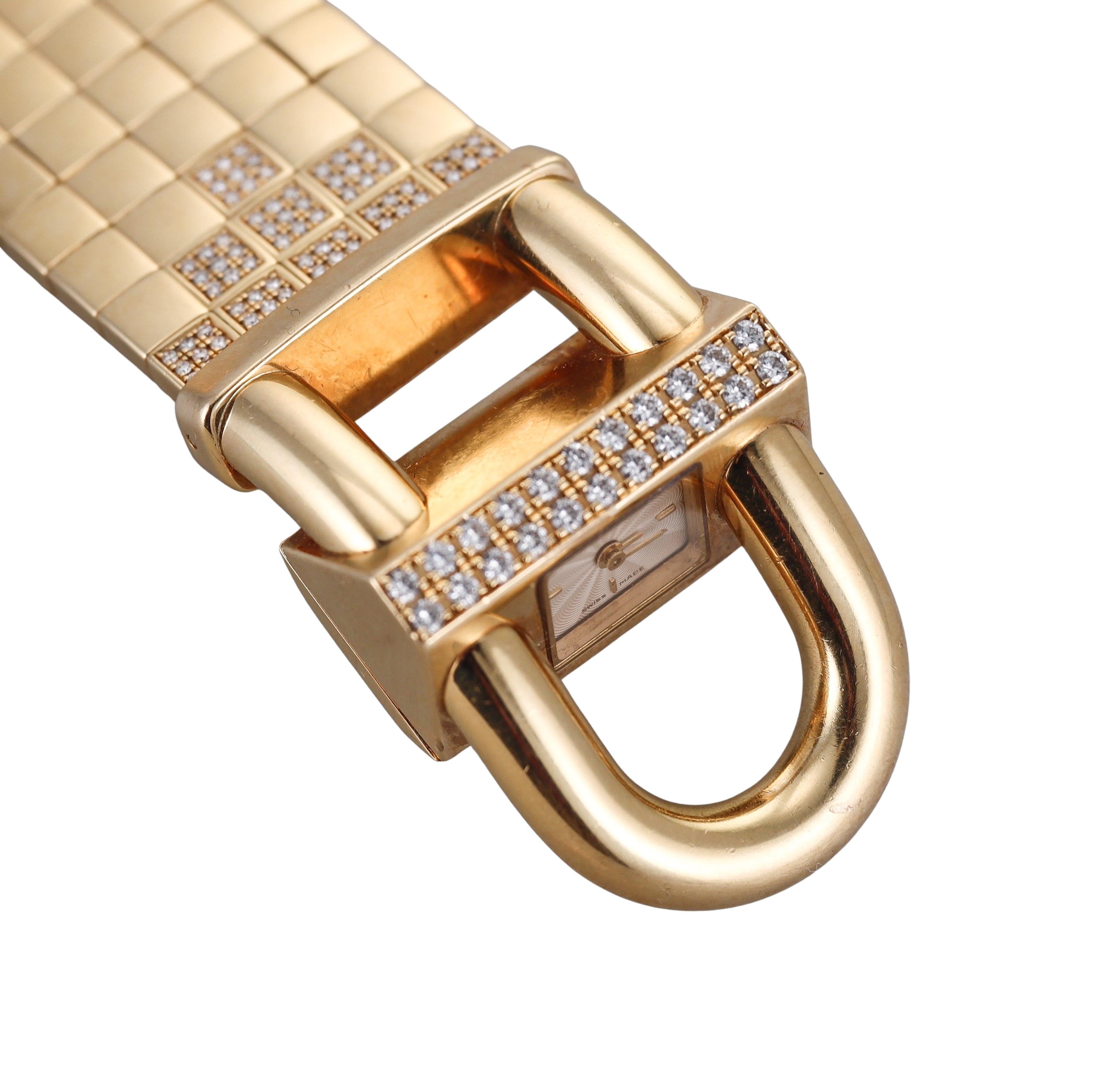 Van Cleef & Arpels Diamond Yellow Gold Buckle Bracelet Watch For Sale 3
