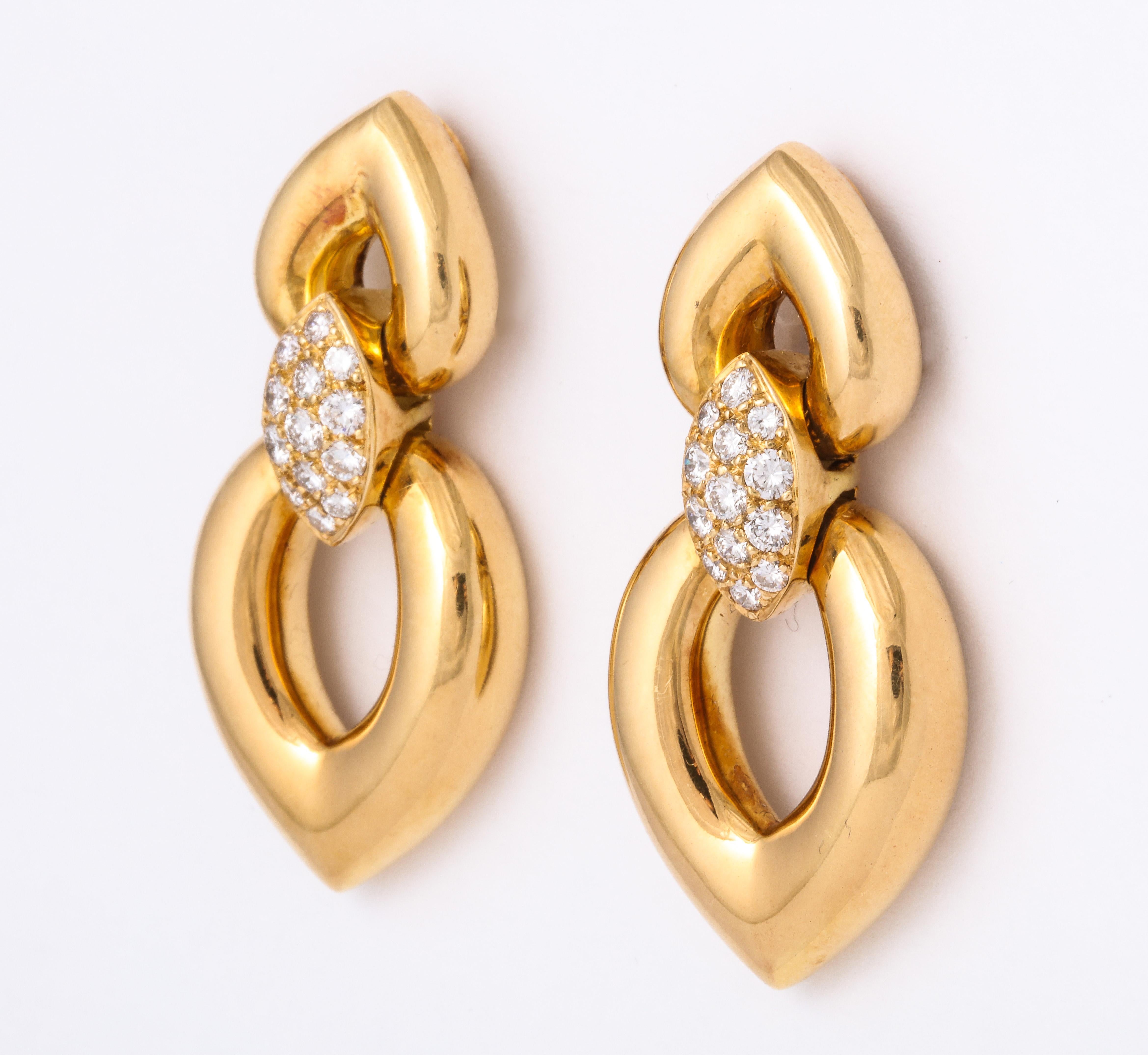 Van Cleef & Arpels Diamond Yellow Gold Clip On Earrings. 18K Yellow Gold, 31 grams. 26 full cut white diamonds approximately 1.75 cts tw. Marked VCA. 750. B3493A77. 2