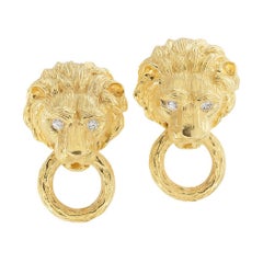 Van Cleef & Arpels Diamond Yellow Gold Lion Head Door Knocker Earrings