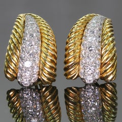 Van Cleef & Arpels Diamond Yellow Gold Platinum Earrings, 1960s. AOC