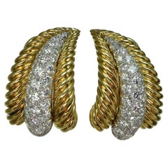 Retro Van Cleef & Arpels Diamond Yellow Gold Platinum Earrings, 1960s. AOC 