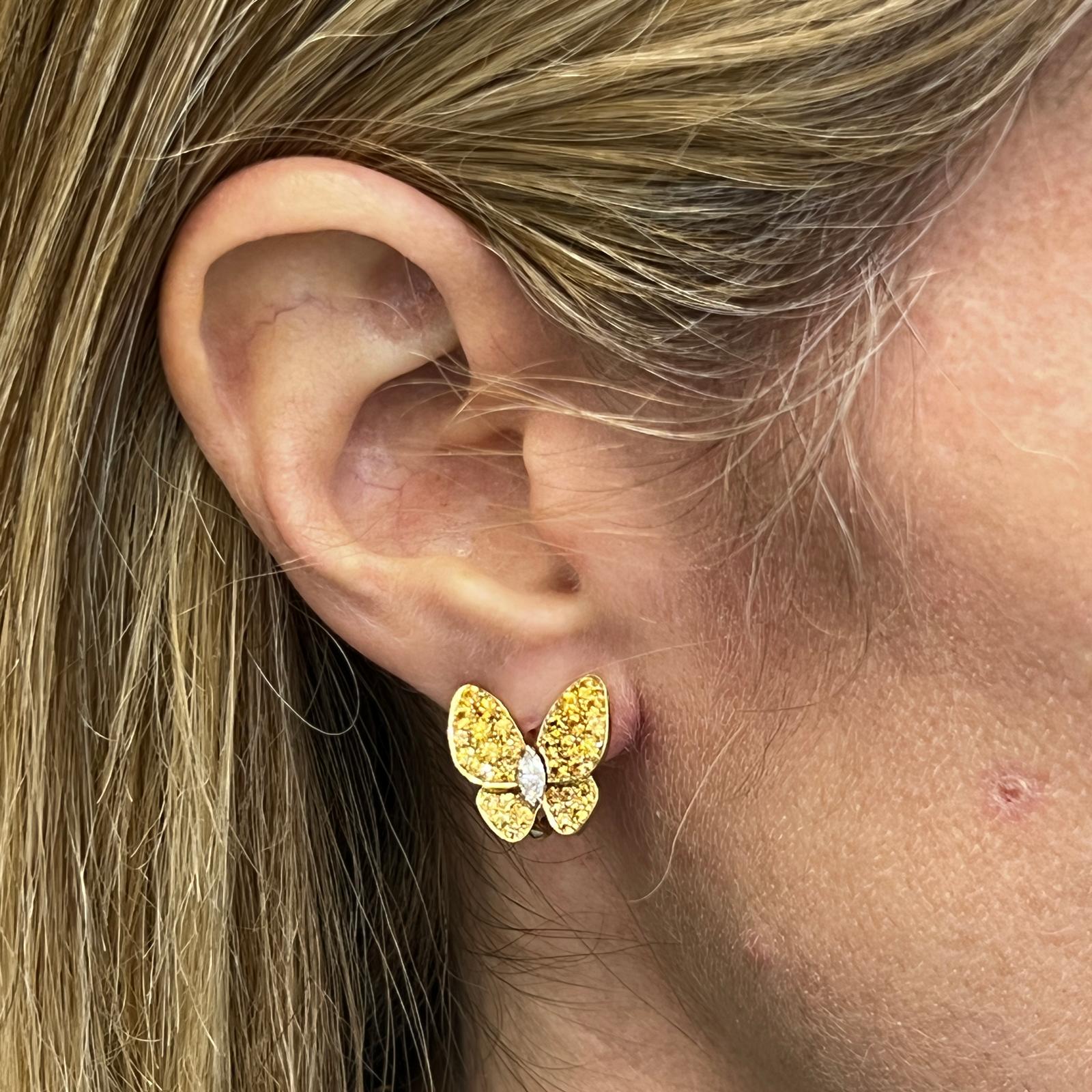 Women's Van Cleef & Arpels Diamond Yellow Sapphire 18 Karat Gold Butterfly Earrings