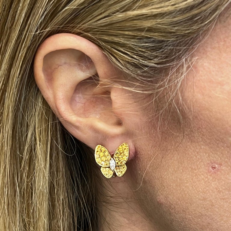 Van Cleef & Arpels Diamond Yellow Sapphire 18 Karat Gold Butterfly Earrings For Sale 3