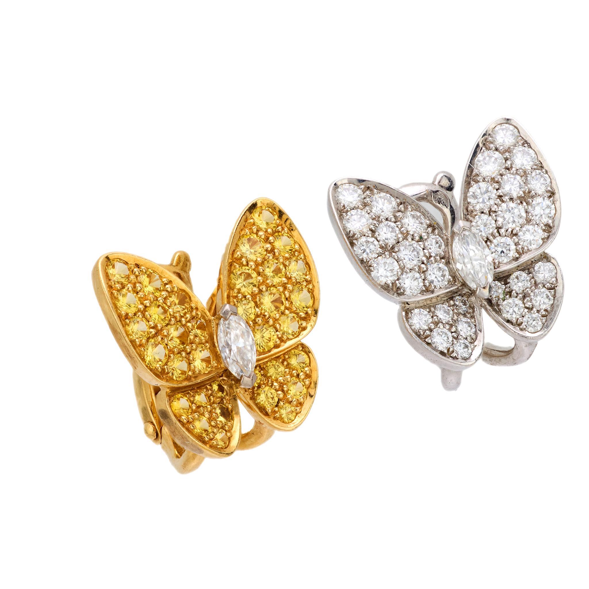 Van Cleef & Arpels Schmetterlingsohrringe aus 18 Karat Gold mit Diamanten und gelbem Saphiren (Moderne) im Angebot
