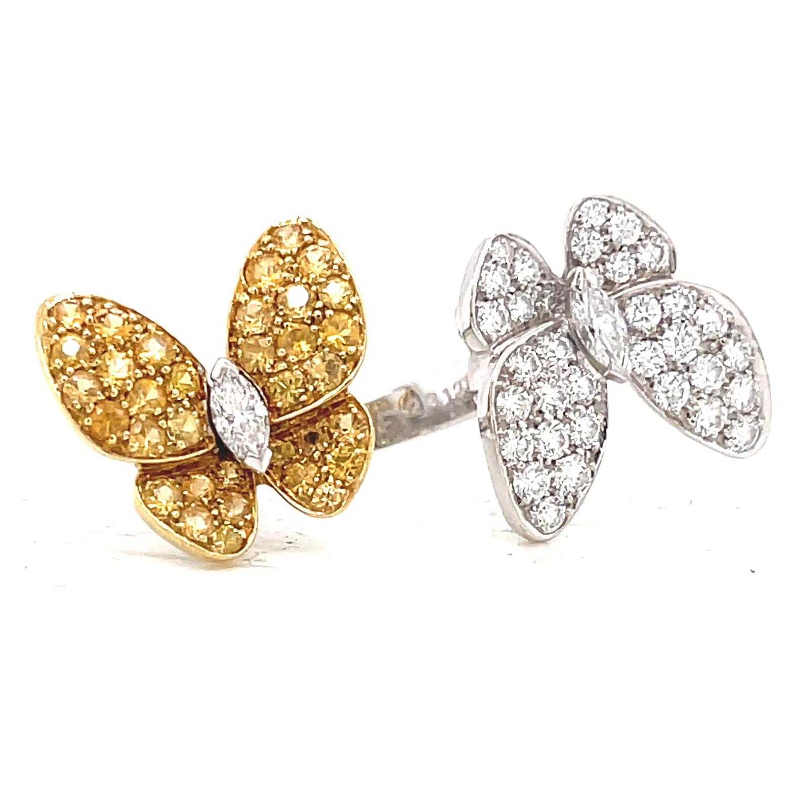 Round Cut Van Cleef & Arpels Diamond Yellow Sapphire Butterfly Between The Finger Ring