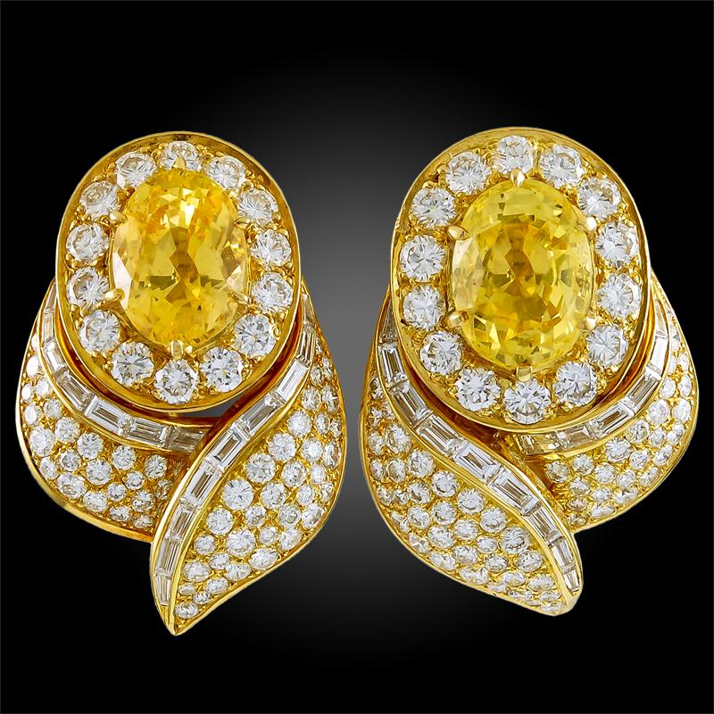 Round Cut Van Cleef & Arpels Diamond Yellow Sapphire Necklace Suite For Sale