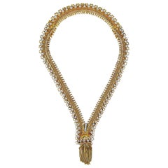 Retro Van Cleef & Arpels Diamond Yellow Gold Zip Necklace and Ear Clips