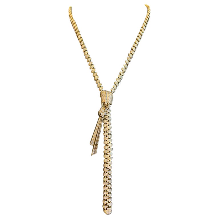 Van Cleef and Arpels Diamond Zipper Drop Necklace For Sale at 1stDibs