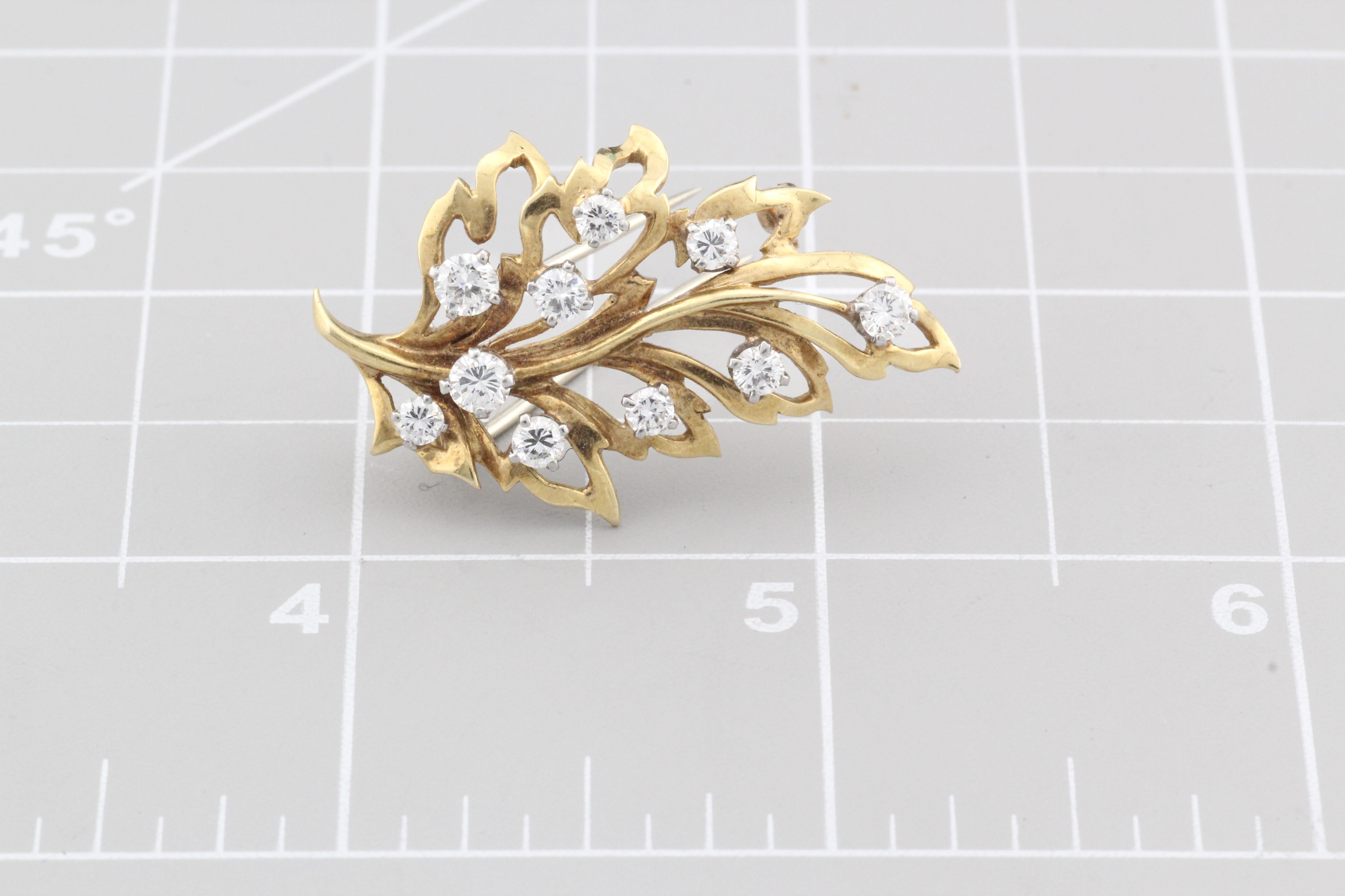 Van Cleef & Arpels Diamonds 18K Yellow Gold Platinum Leaf Brooch For Sale 4