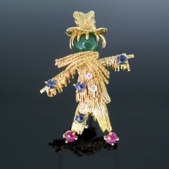 Van Cleef & Arpels Diamonds Chrysoprase Ruby Sapphire Scarecrow Pin Brooch