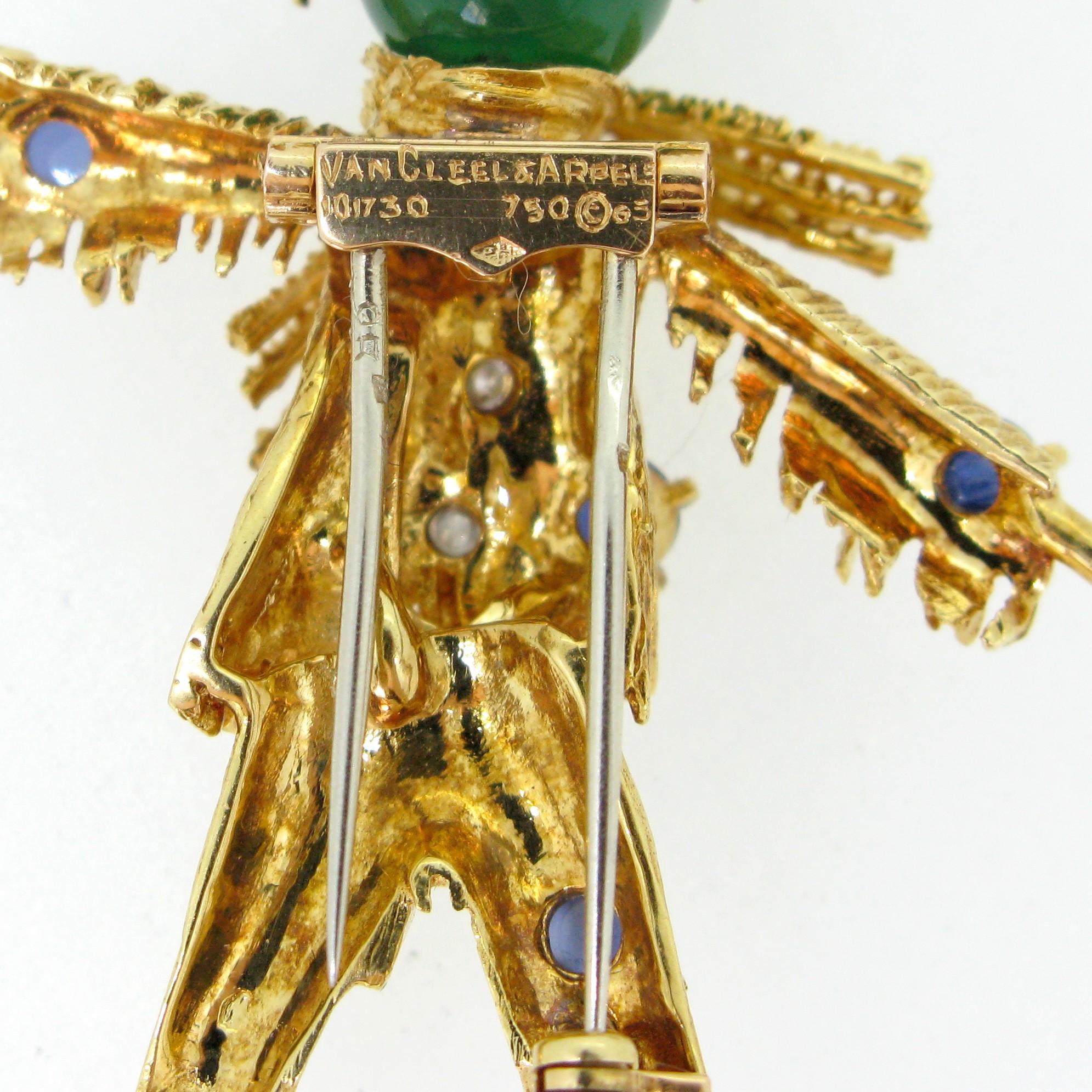 Van Cleef & Arpels Diamonds Chrysoprase Ruby Sapphire Scarecrow Pin Brooch 1