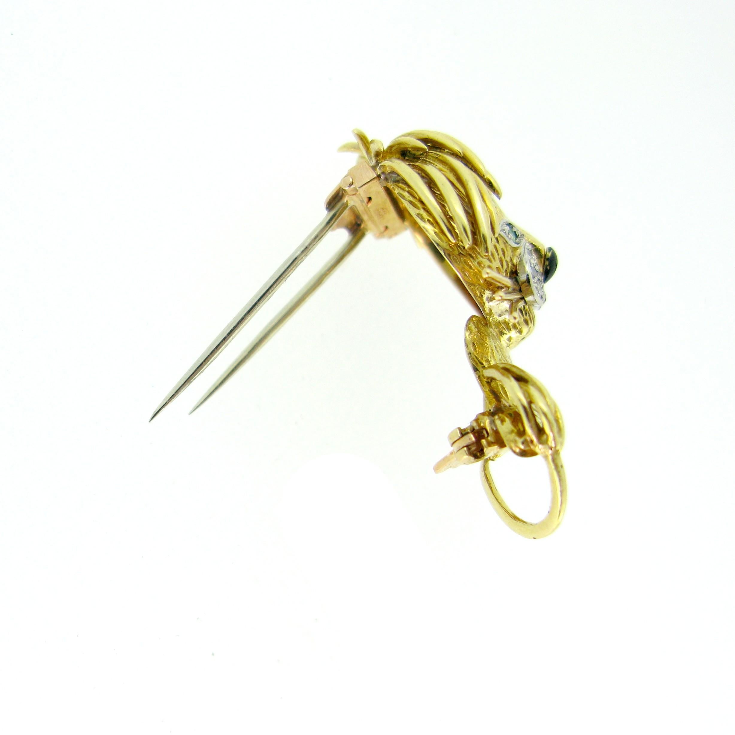 Van Cleef & Arpels Diamonds Emerald and Onyx Lion Pin Brooch 1