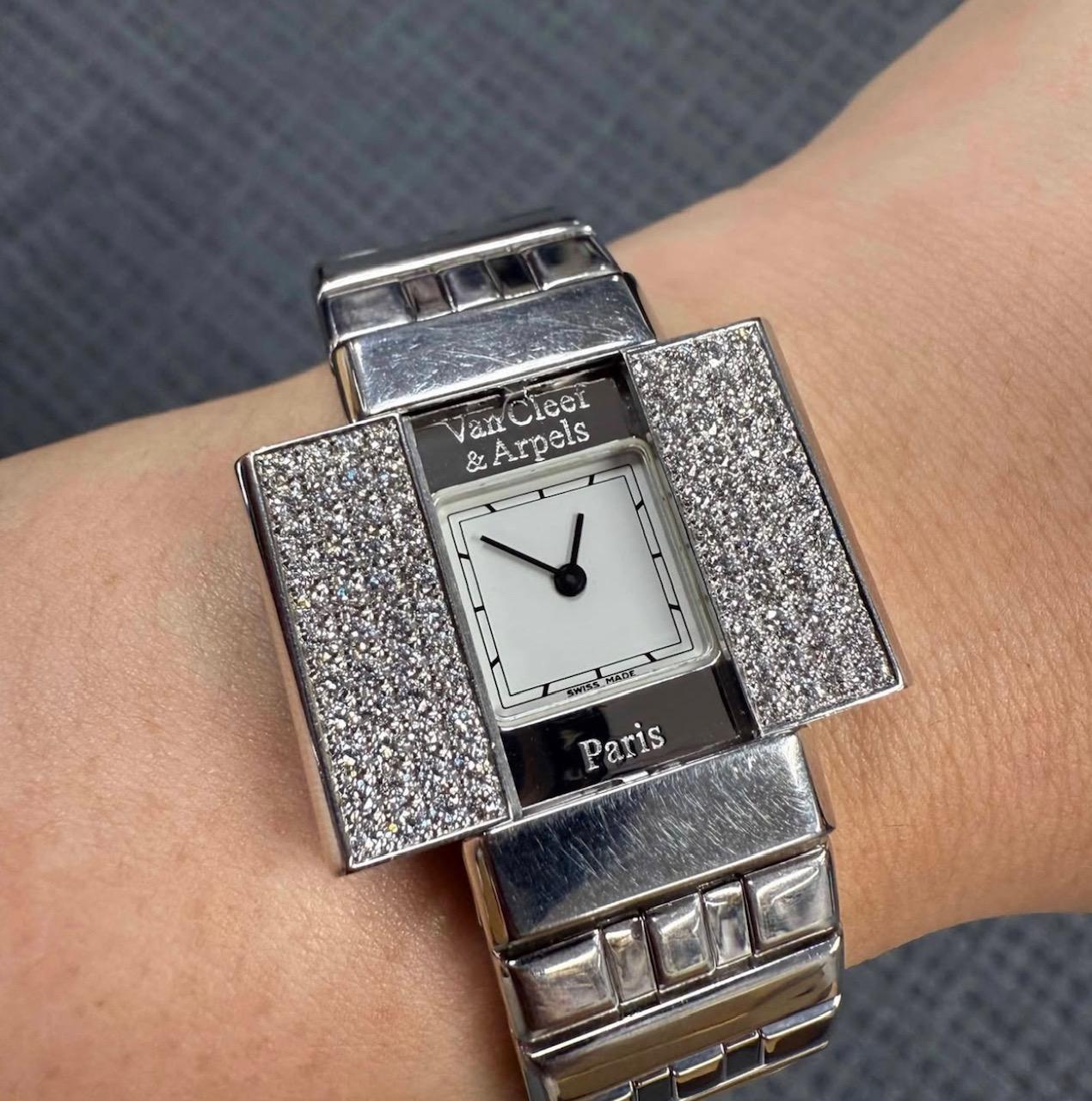 Van Cleef & Arpels Domino 39 Diamond 18K WG Bracelet Watch 17cm Quartz For Sale 9