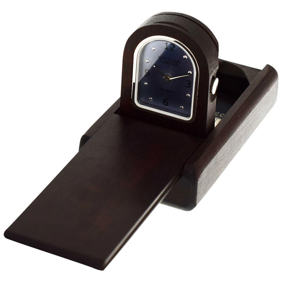 Van Cleef &Arpels Domino Clock Black Shell Wood Stainless Quartz Limited to 2001 For Sale