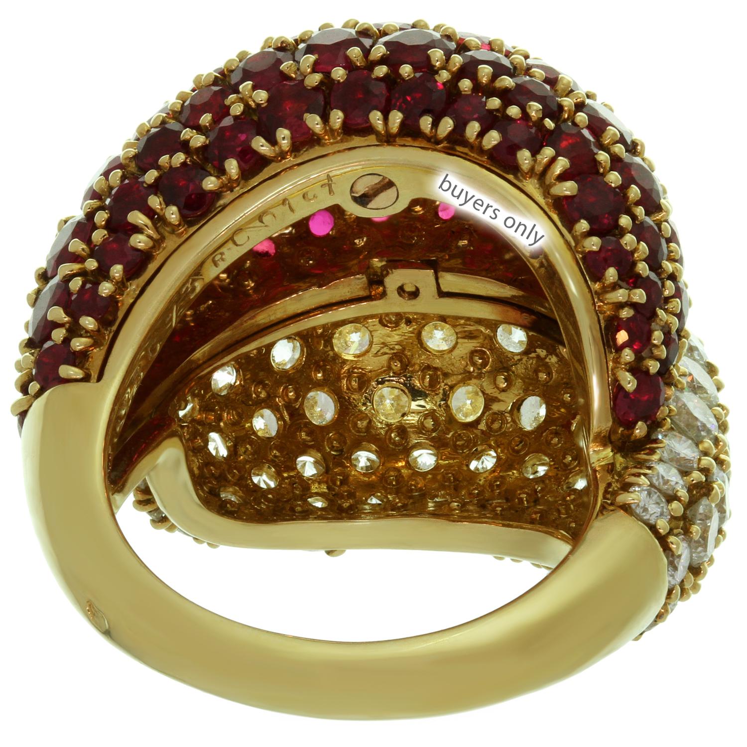 Van Cleef & Arpels Double Boule Diamond Ruby Yellow Gold Ring 1