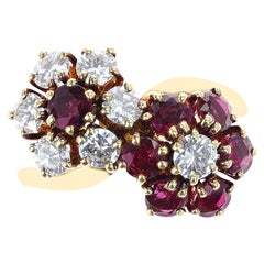 Van Cleef & Arpels Double Floral Ruby and Diamond Toi et Moi Ring, 18k Yellow