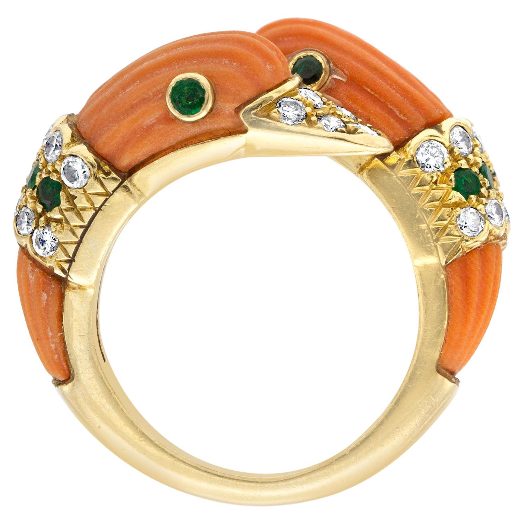 Van Cleef & Arpels Double Headed Coral Duck Ring For Sale
