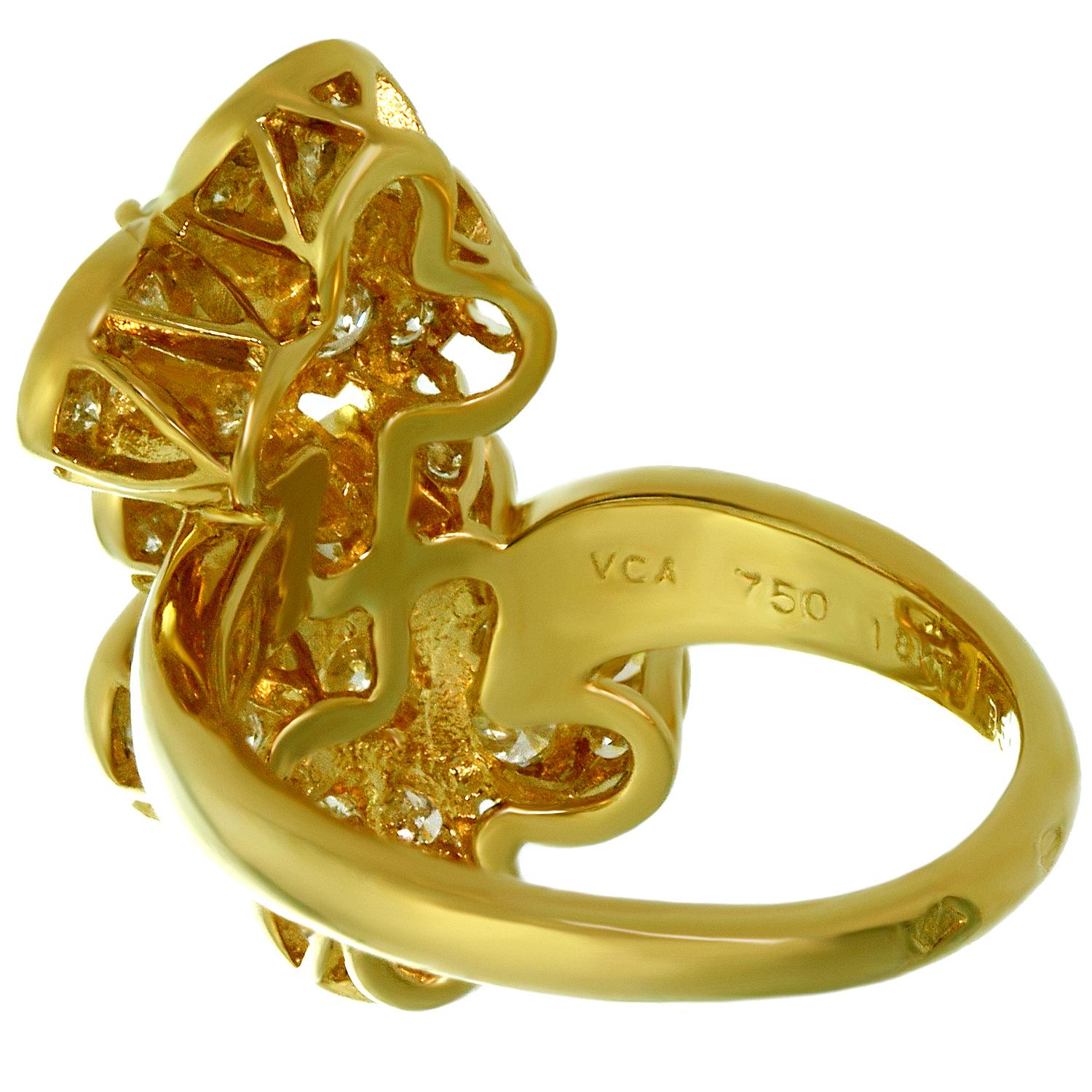 Brilliant Cut Van Cleef & Arpels Double Trefle Diamond Yellow Gold Clover Flower Ring