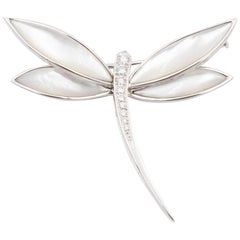 Van Cleef & Arpels Dragonfly Diamond Brooch, 18k White Gold and Mother-of-Pearl