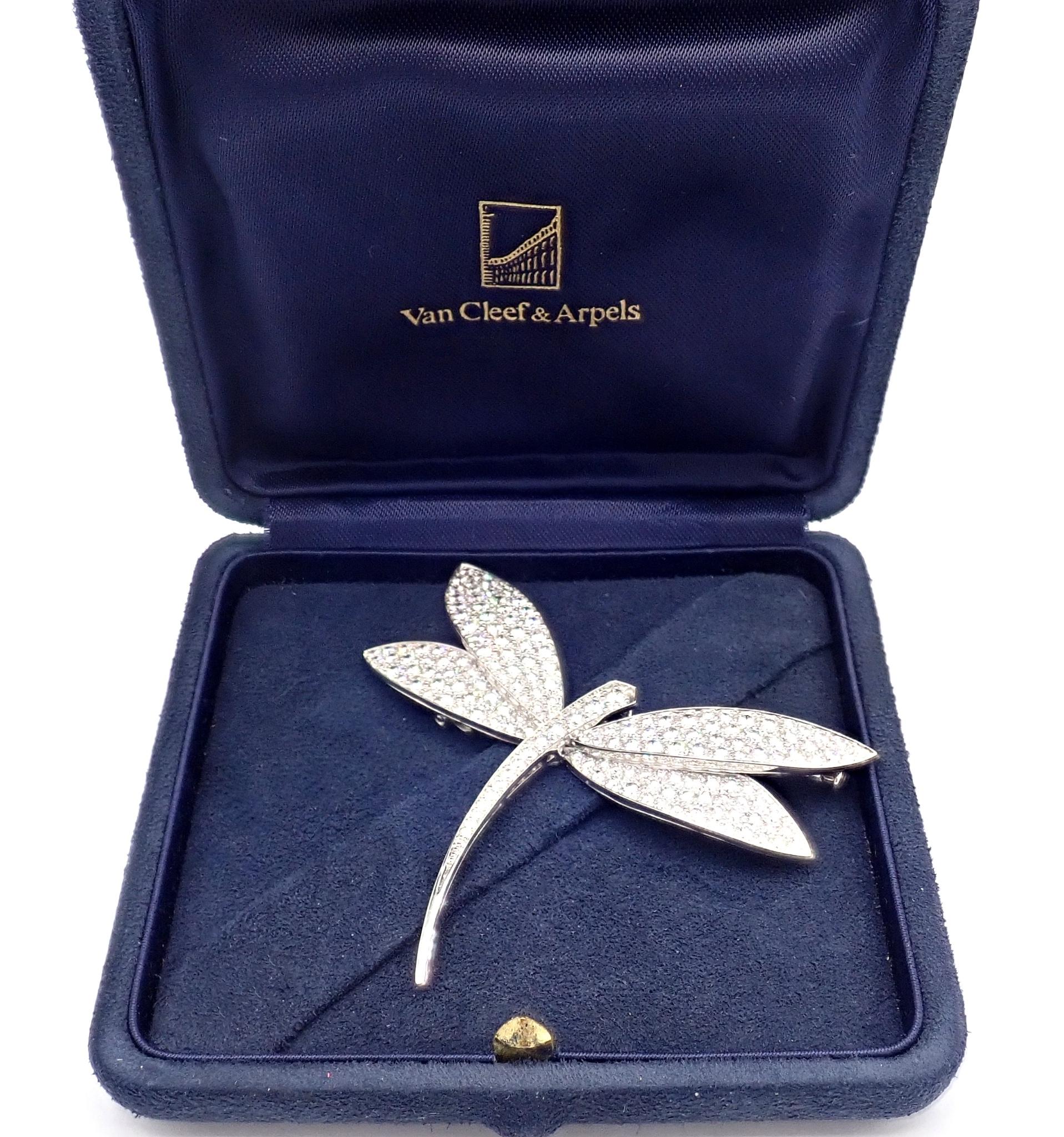 Brilliant Cut Van Cleef & Arpels Dragonfly Diamond Extra Large White Gold Pin Brooch