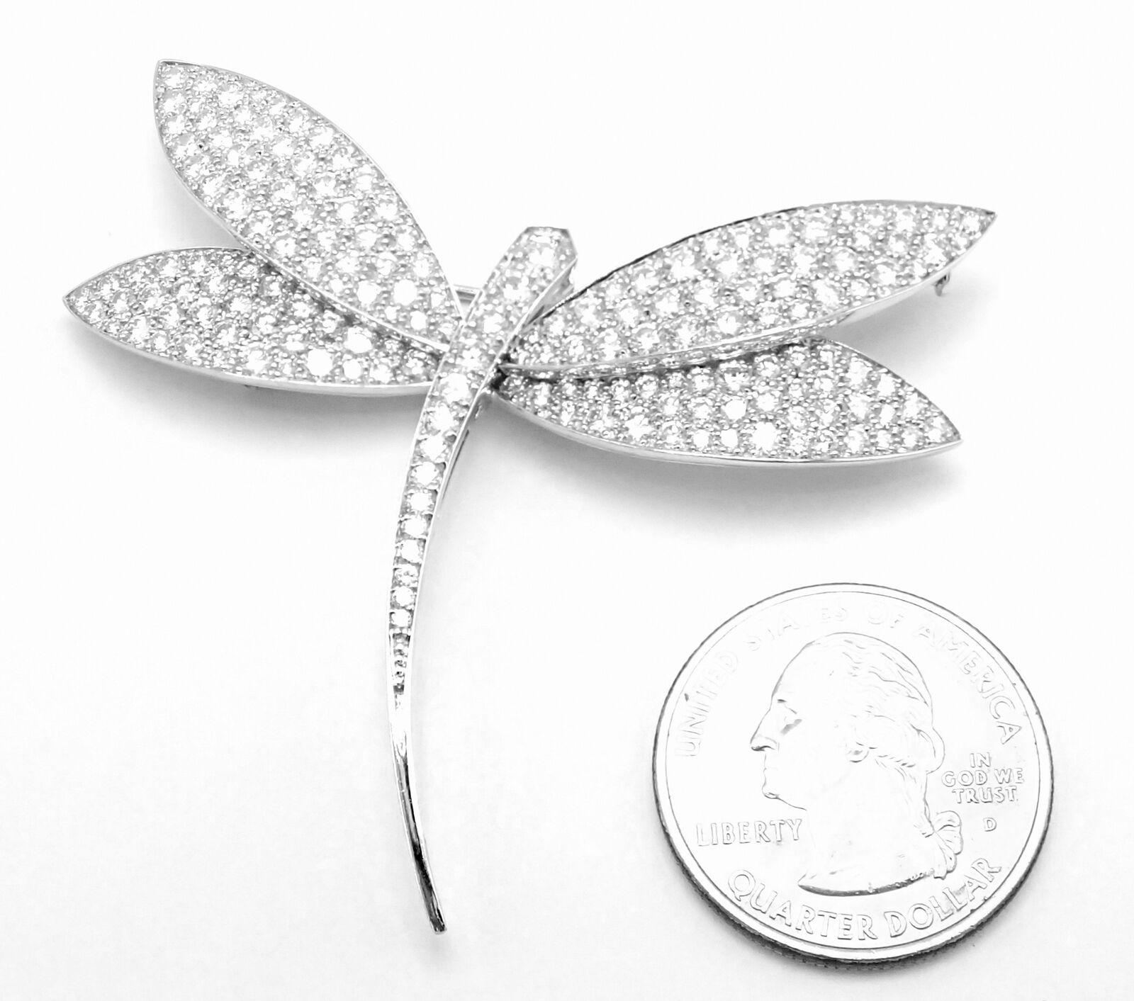 Brilliant Cut Van Cleef & Arpels Dragonfly Diamond Large White Gold Pin Brooch