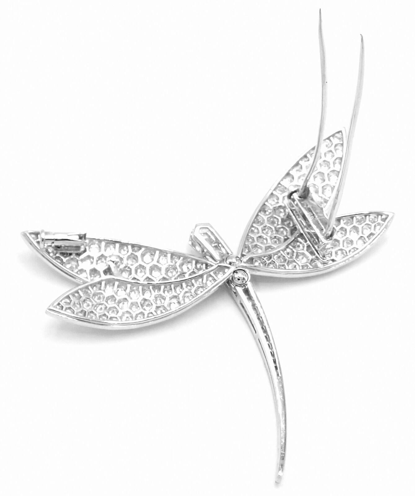 Women's or Men's Van Cleef & Arpels Dragonfly Diamond Large White Gold Pin Brooch