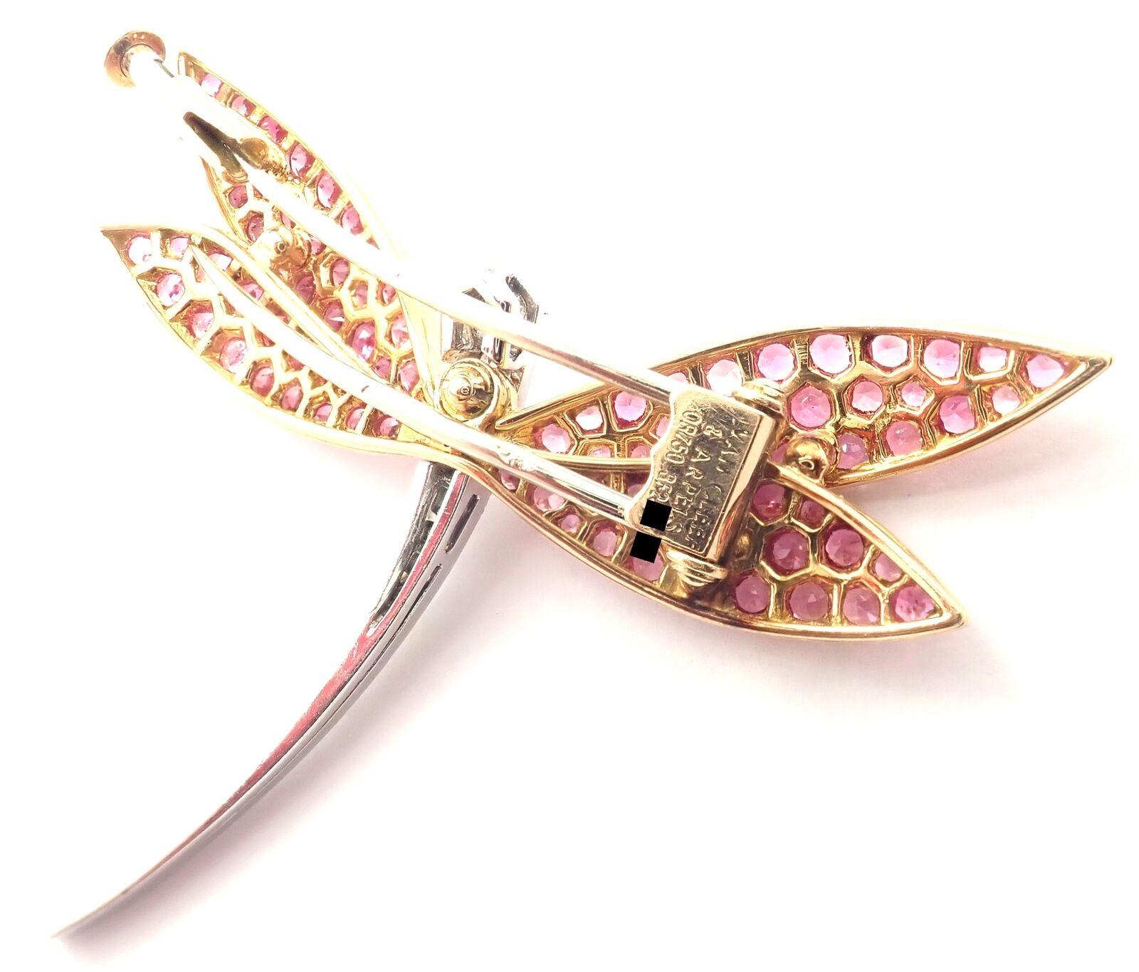 Brilliant Cut Van Cleef & Arpels Dragonfly Diamond Pink Sapphire White Gold Pin Brooch