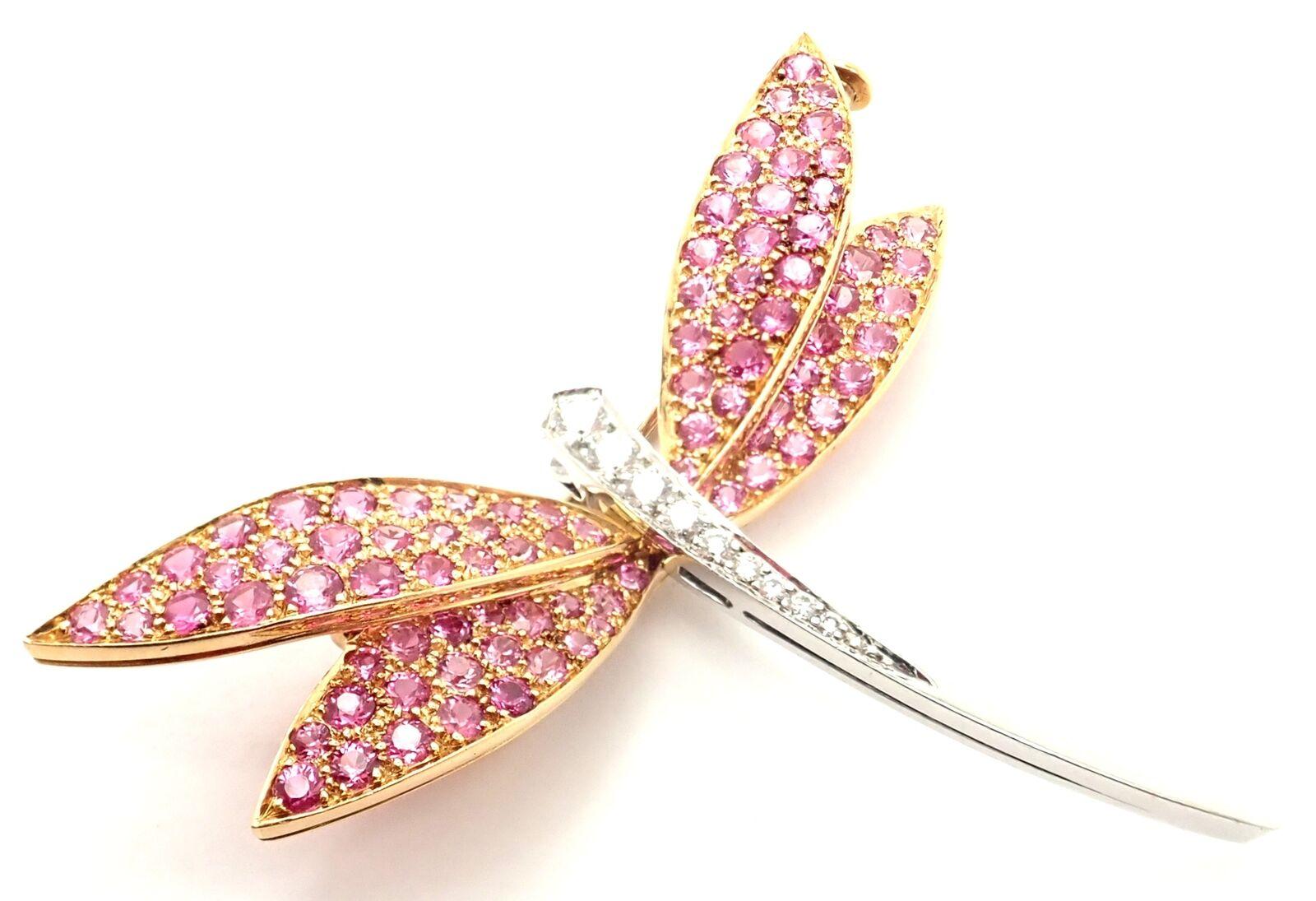 Women's or Men's Van Cleef & Arpels Dragonfly Diamond Pink Sapphire White Gold Pin Brooch