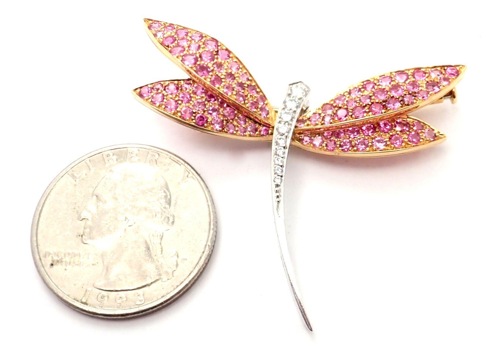 Van Cleef & Arpels Dragonfly Diamond Pink Sapphire White Gold Pin Brooch 1