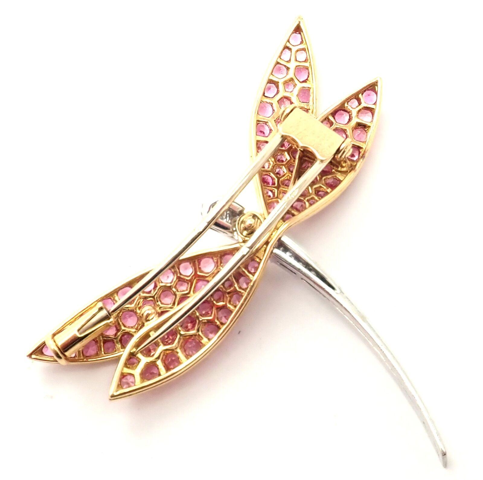 Van Cleef & Arpels Dragonfly Diamond Pink Sapphire White Gold Pin Brooch 2