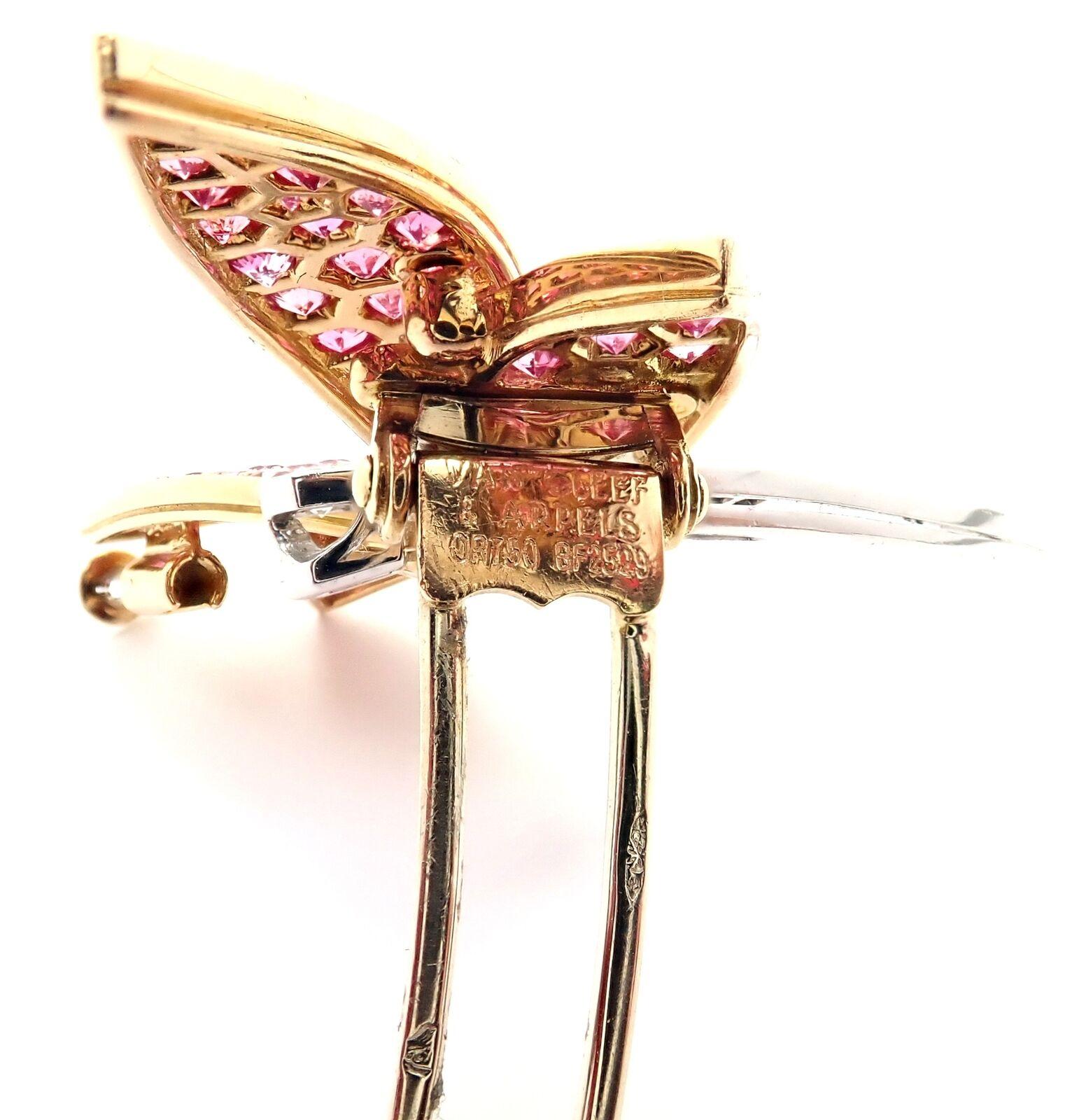 Van Cleef & Arpels Dragonfly Diamond Pink Sapphire White Gold Pin Brooch 2