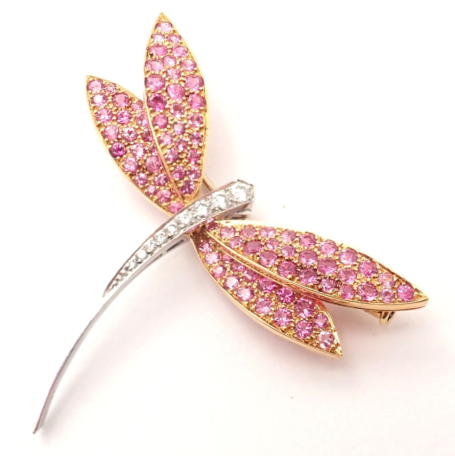 Van Cleef & Arpels Dragonfly Diamond Pink Sapphire White Gold Pin Brooch 3