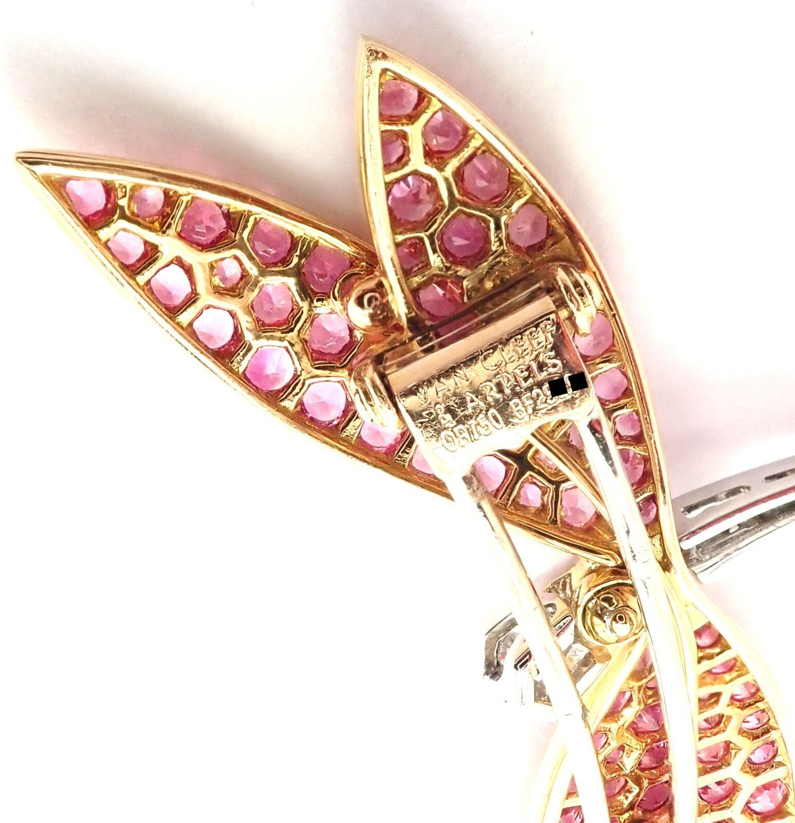 Van Cleef & Arpels Dragonfly Diamond Pink Sapphire White Gold Pin Brooch 3