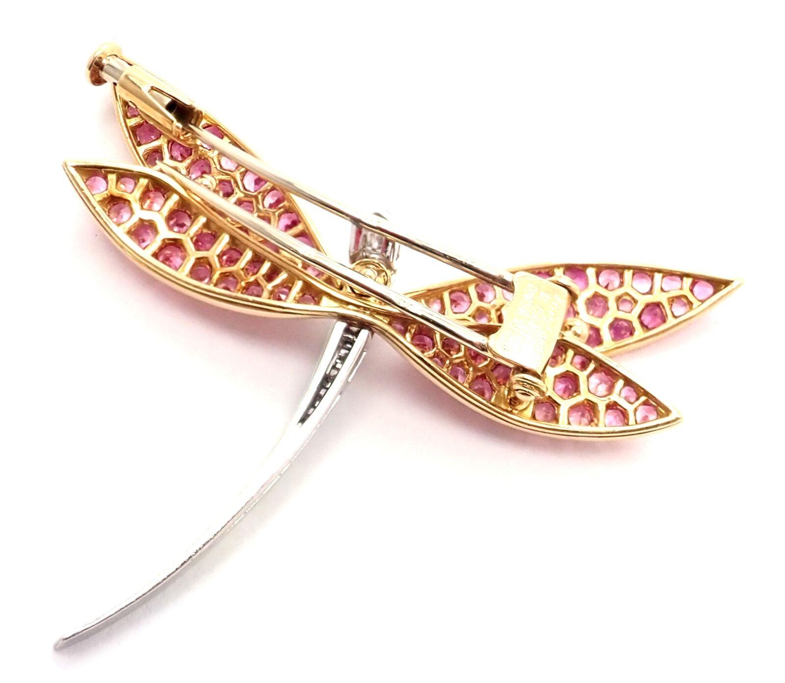 Van Cleef & Arpels Dragonfly Diamond Pink Sapphire White Gold Pin Brooch 4