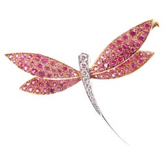 Van Cleef & Arpels Dragonfly Diamond Pink Sapphire White Gold Pin Brooch