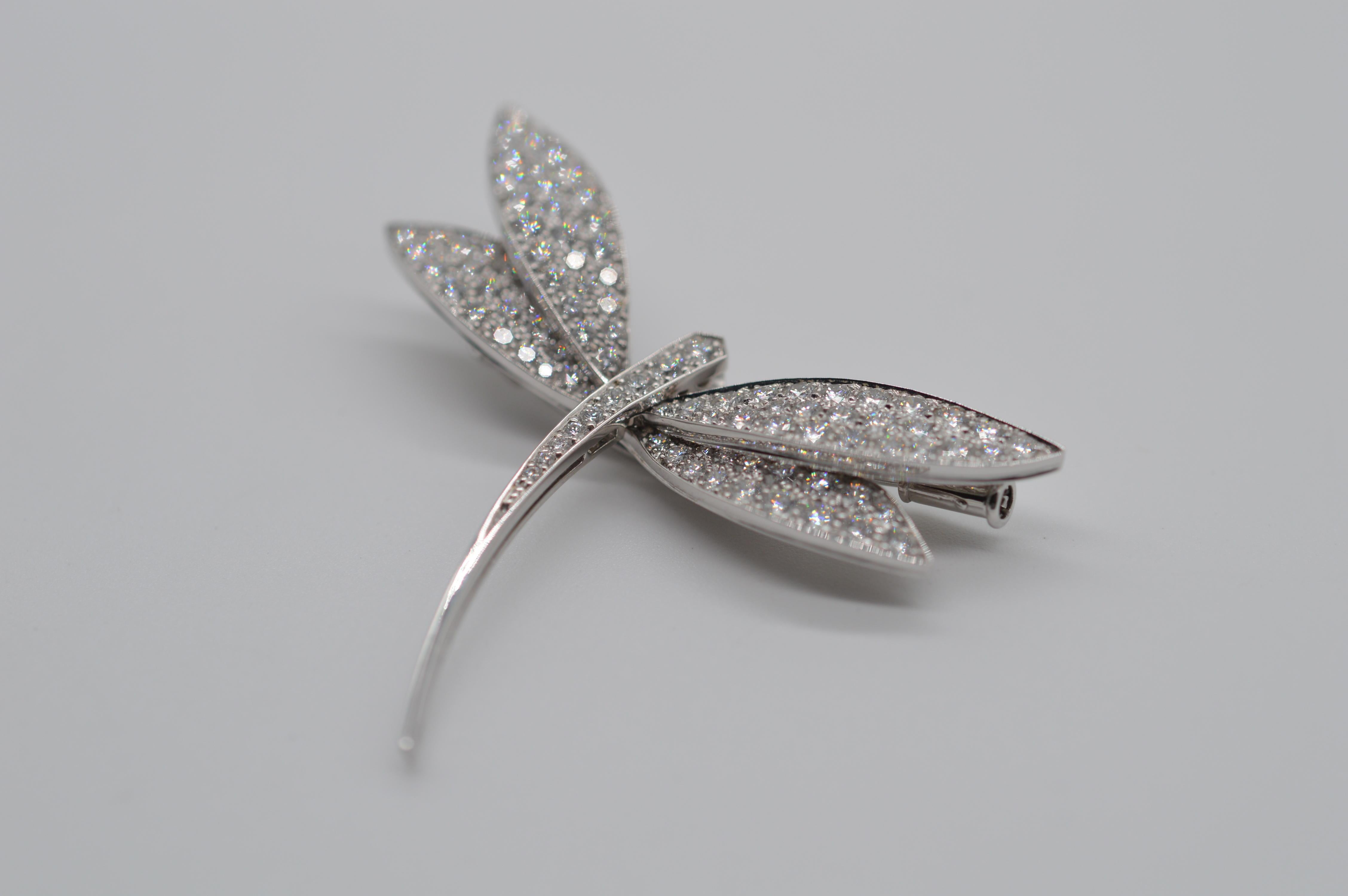 Art Deco Van Cleef & Arpels Dragonfly Diamonds Brooch in 18K White Gold Unworn For Sale