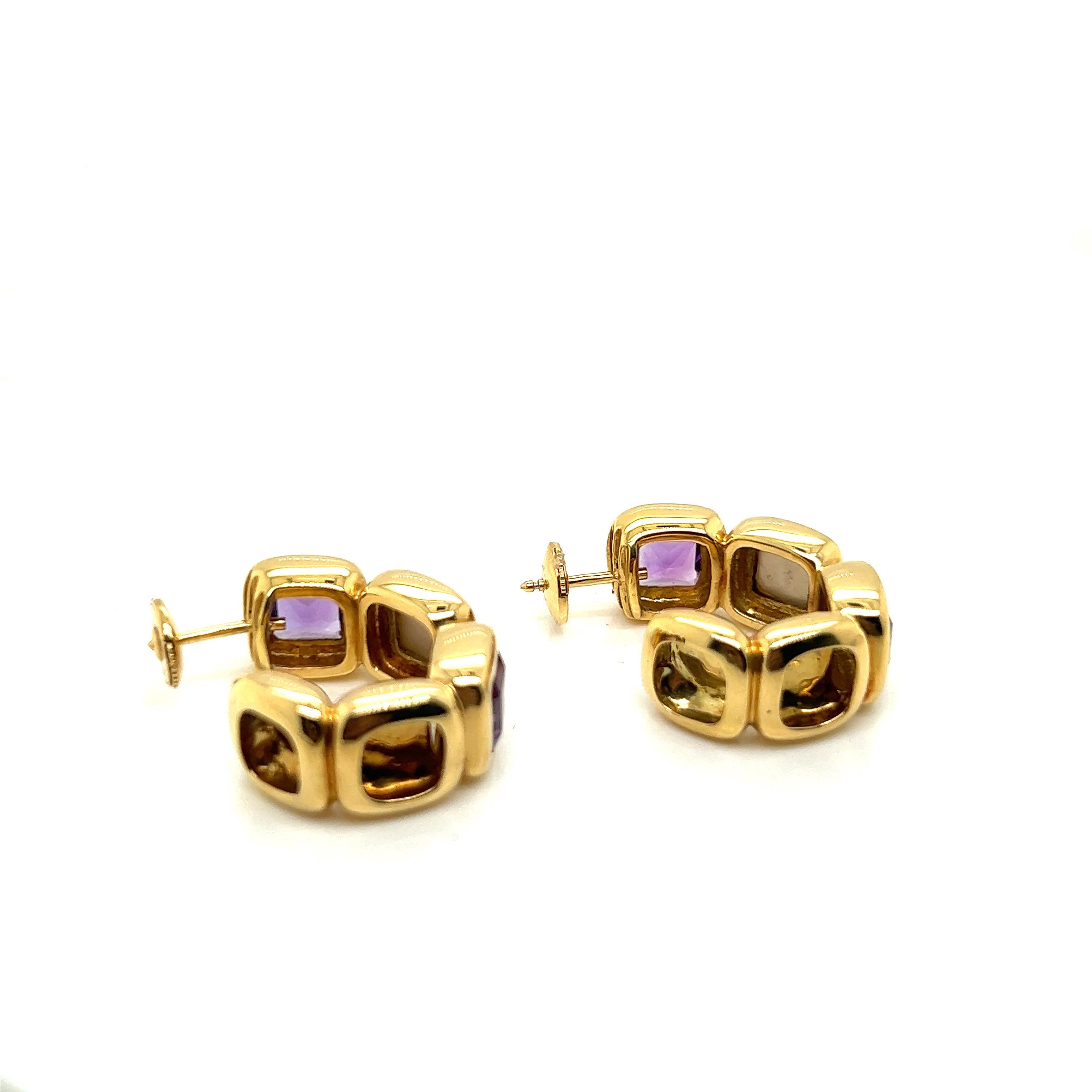 Women's or Men's Vintage Earrings in Yellow Gold, Amethysts and Mother-of-pearl For Sale